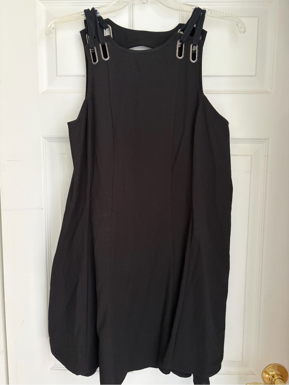 Free People Black Mini Dress with Buckle-Strap Shoulders